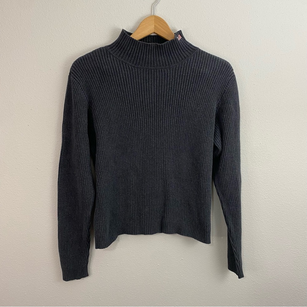 Polo by Ralph Lauren Women's Ribbed Mock Neck Sweater in Charcoal